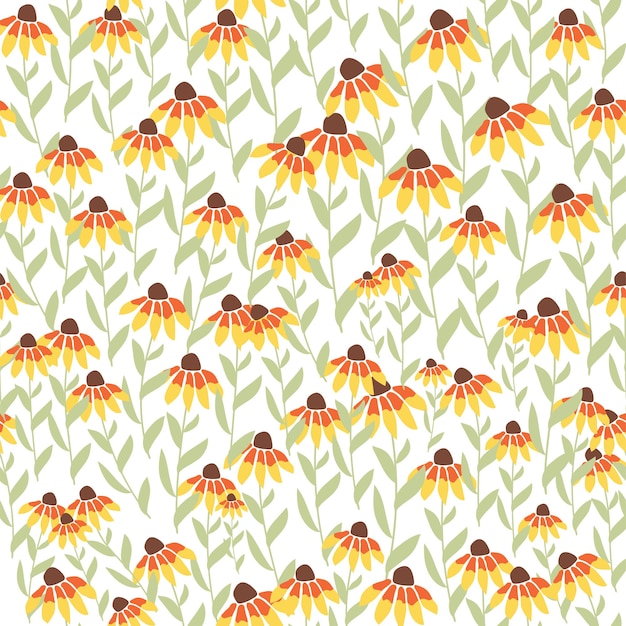 Garden rudbeckia flower seamless pattern Beautiful yellow flower in the meadow symbol of the sun