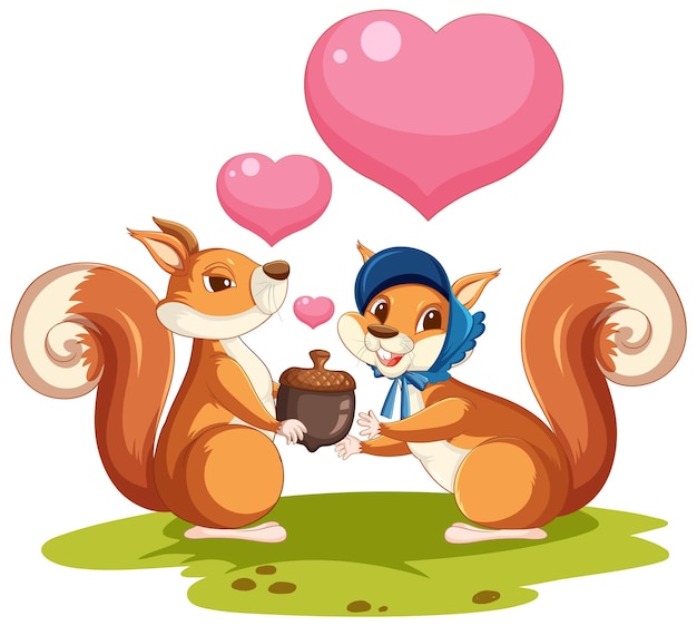 Vector garden scene with cute squirrels