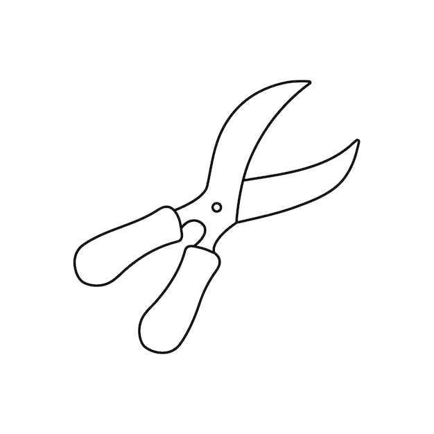 Garden shears tool in outline style isolated on white background