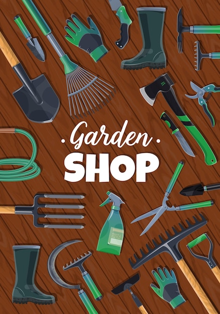 Vector garden shop tools farmer equipment poster