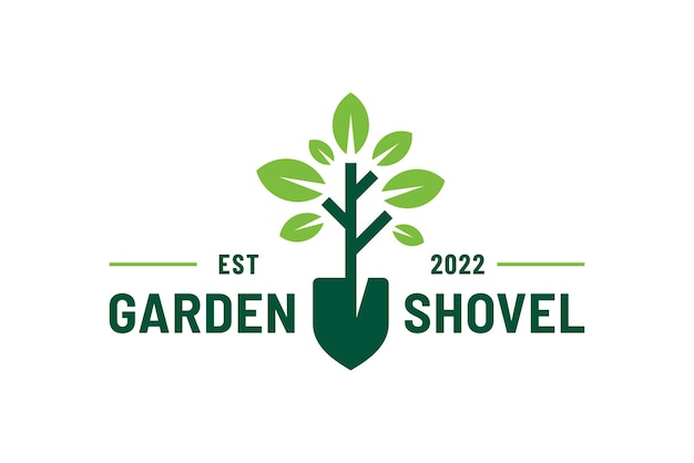 Logo della pala da giardino con il concetto dell'albero