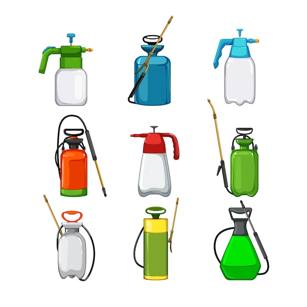 Garden sprayer set cartoon vector illustration