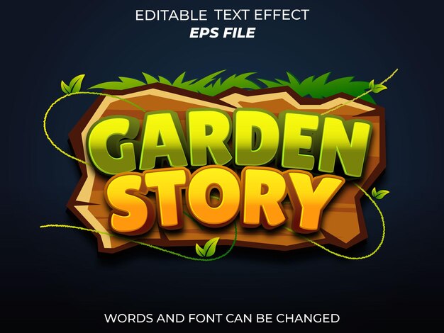 Vettore testo di storia di giardino effetto font tipografia modificabile testo 3d per giochi modello vettoriale