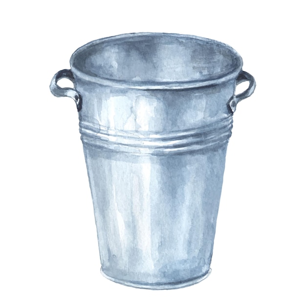 Garden tool galvanized bucket Watercolor illustration