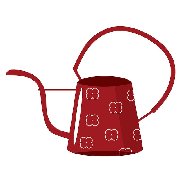Vector garden tool namely a red stylized watering can with flower for plants for posters banners or post