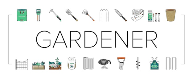 Vector garden tool shovel rake icons set vector