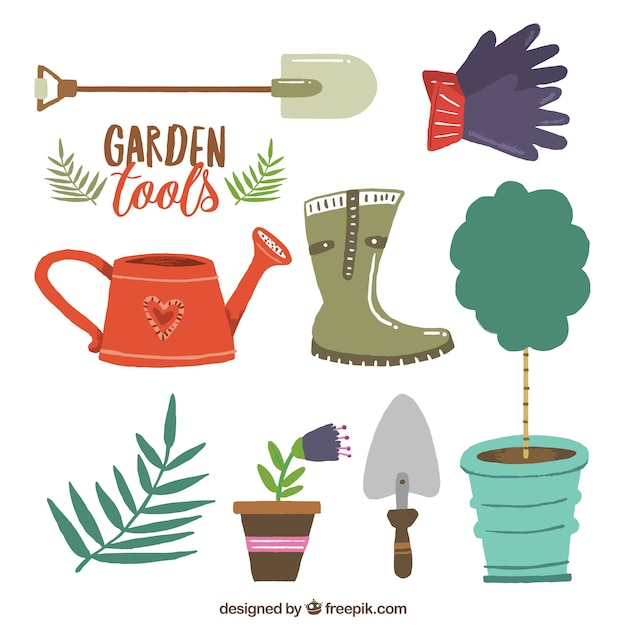 Garden tools flat design set