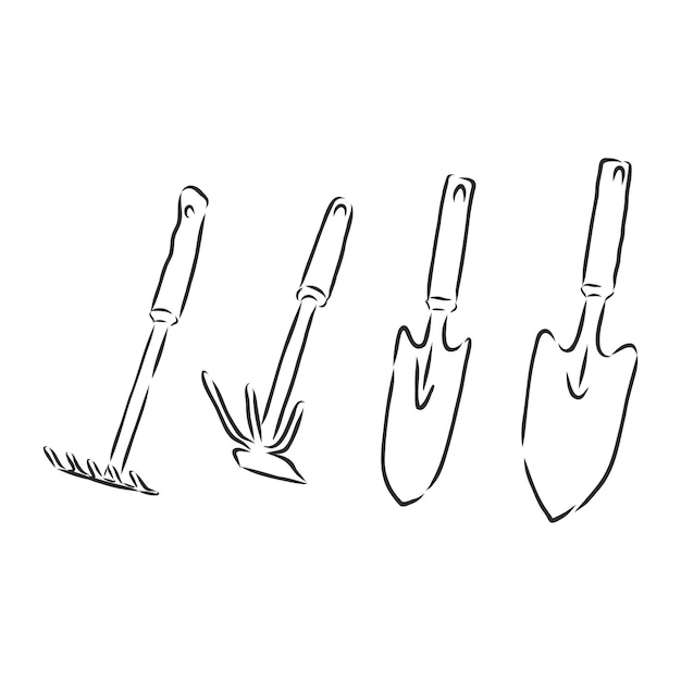 Vector garden tools. garden tools set vector sketch illustration