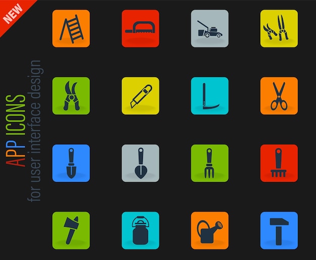 Garden tools icon set