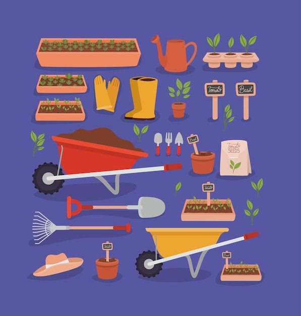 Vector garden tools set