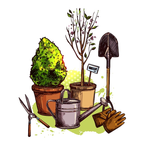 Vector garden tools set