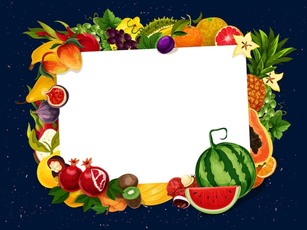 Vector garden and tropic fruits harvest blank note