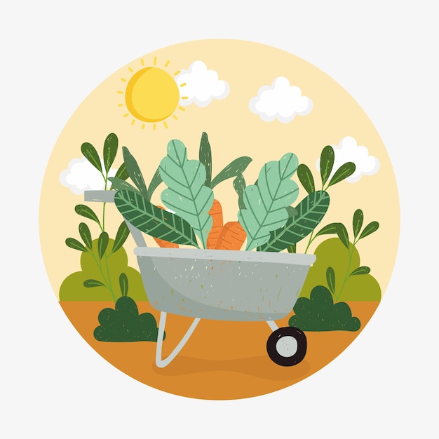 Vector garden wheelbarrow with carrots
