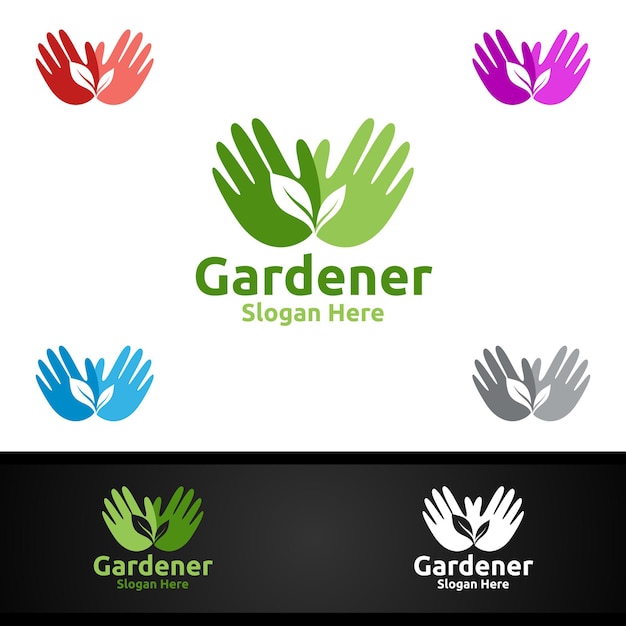 Vector gardener care logo gardener logo with green garden environment or botanical agriculture vector design illustration