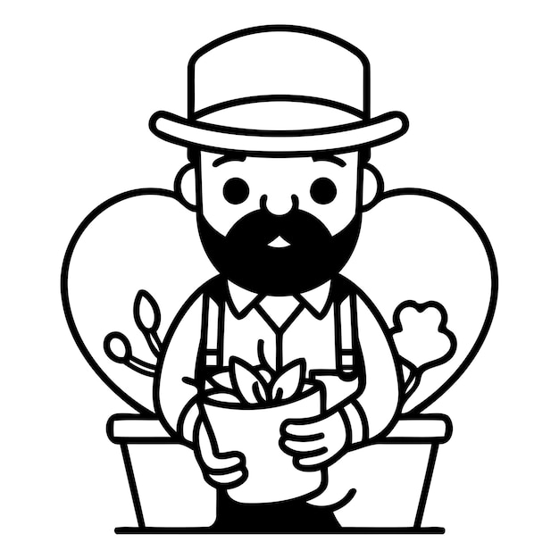 Vector gardener holding a pot with a plant vector illustration