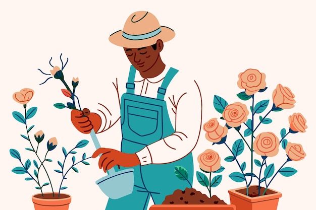 Gardener planting roses