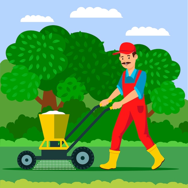 Gardener with Fertilizer Spreader Illustration