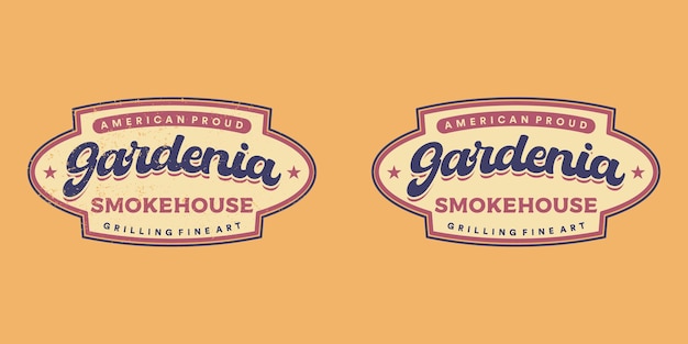 gardenia smokehouse grill bbq logo badge emblem on light background