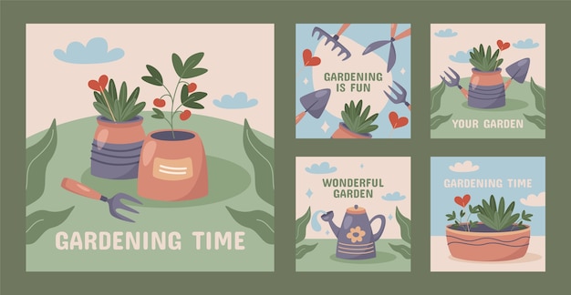 Вектор Коллекция постов в instagram о садоводстве и выращивании