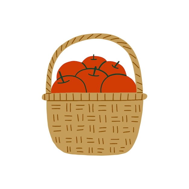 Vector gardening basket full of apple fruits farm