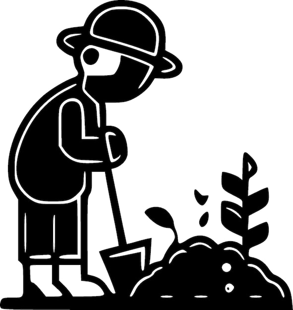 Gardening Black and White Isolated Icon Vector illustration