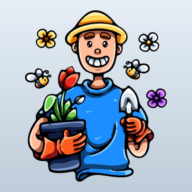 Vector gardening boy smiling illustration concept