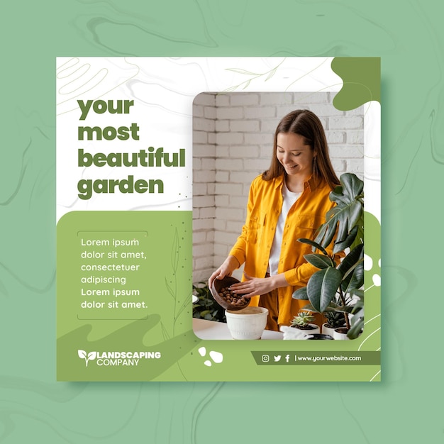 Vector gardening business square flyer template