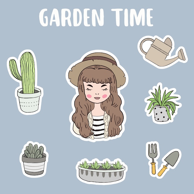 Vector gardening concept with woman