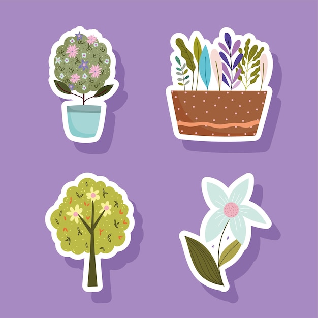 Vector gardening elements stickers set