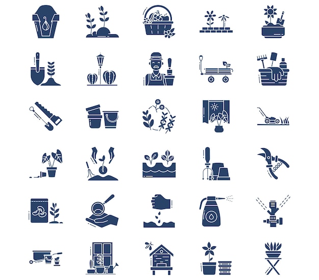 Vector gardening and farming, cultivation of plant icon set