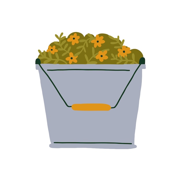 Giardinaggio fiori piante e foglie in bucket farm element