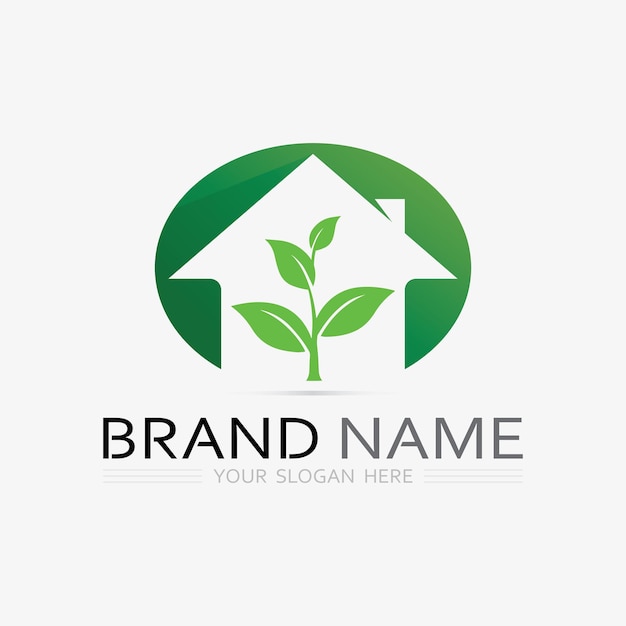 Gardening logo with shovel icon and tree with green leaves logo template