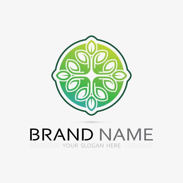 Vector gardening logo with shovel icon and tree with green leaves logo template