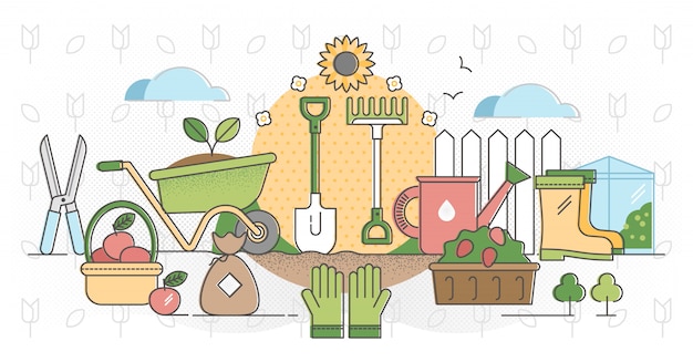 Gardening outline concept vector illustration