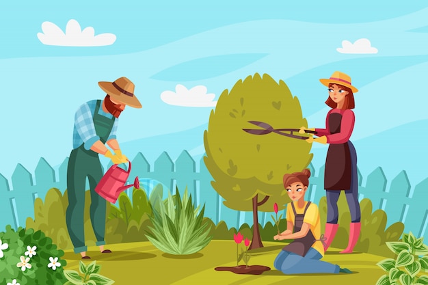 Gardening people illustration