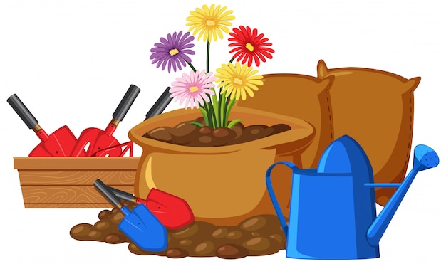 Vector gardening scene with flowers and soil