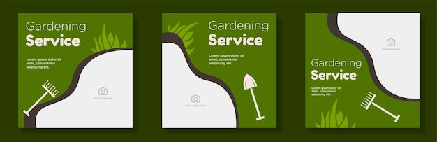 Servizio di giardinaggio social media post banner set cura del prato lavoro annuncio concetto verde naturale