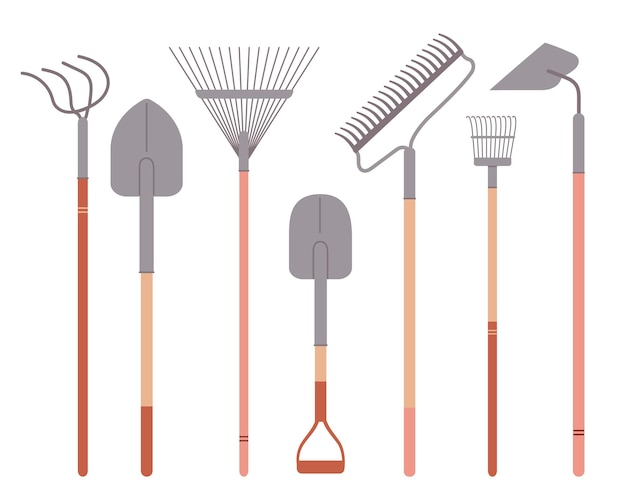 Gardening set tools vector illustrations isolated on white background