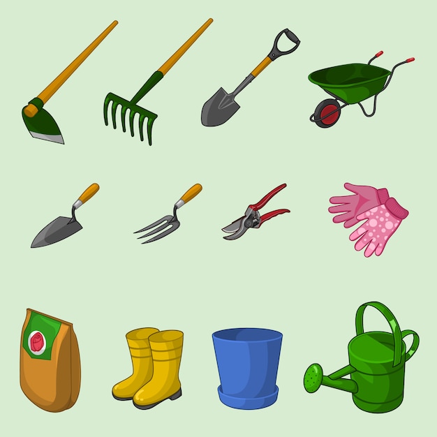 Вектор Коллекция инструментов для садоводства