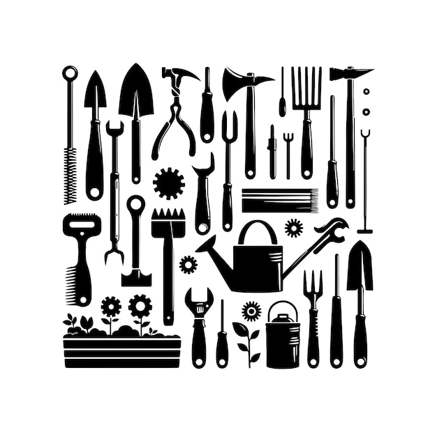 Vector gardening tools collection vector silhouette