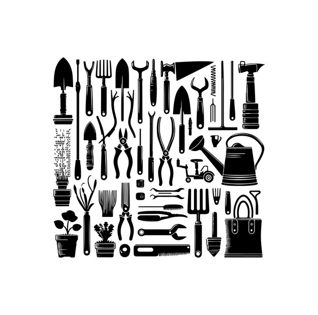 Vector gardening tools collection vector silhouette