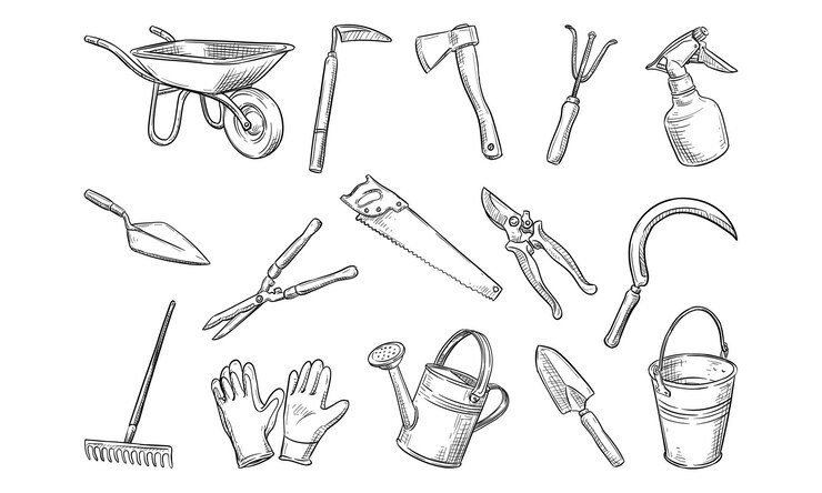 Vector gardening tools handdrawn collection