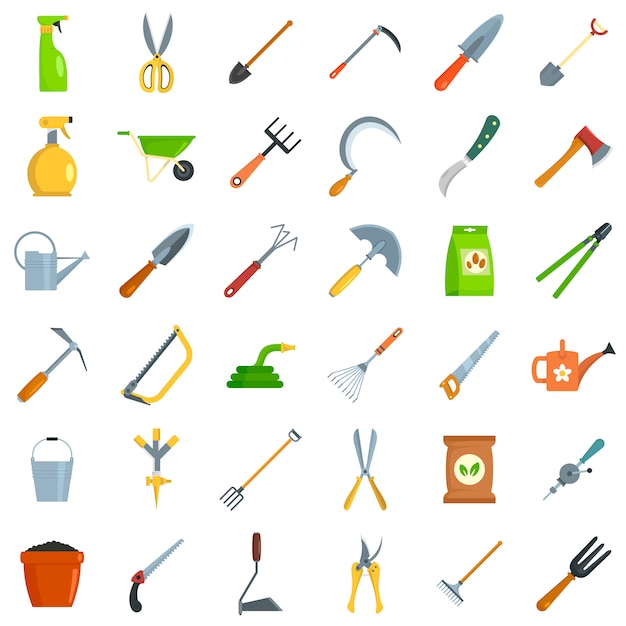 Gardening tools icon set