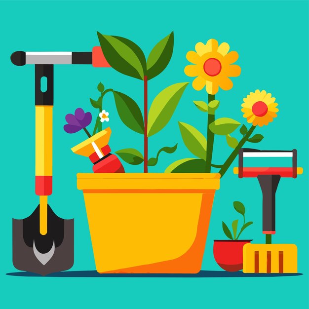 Vector gardening tools set vector illustration