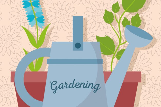 Vector gardening watering can and pot plants natural