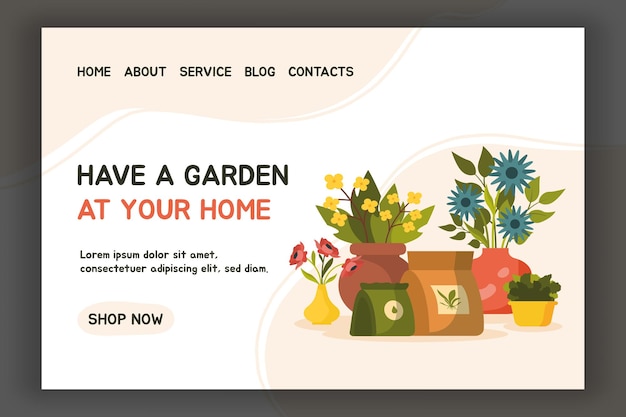 Gardening web landing page with flowers and plants