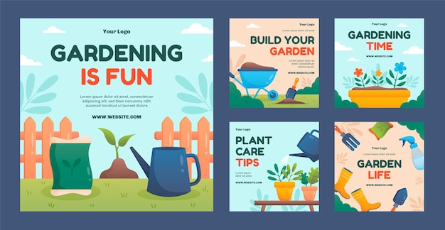 Vector gardening and yardwork instagram posts collection