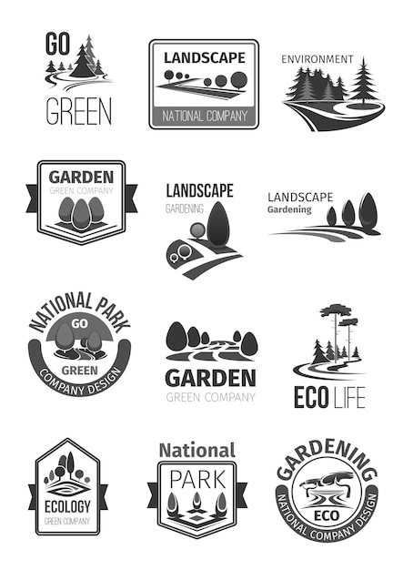 Vector gardens and parks landscape design vector icons