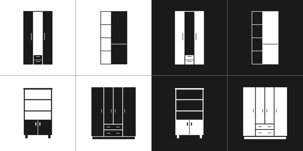 Garderobe pictogrammen set Meubilair vector pictogrammen geïsoleerd op witte en zwarte achtergrond