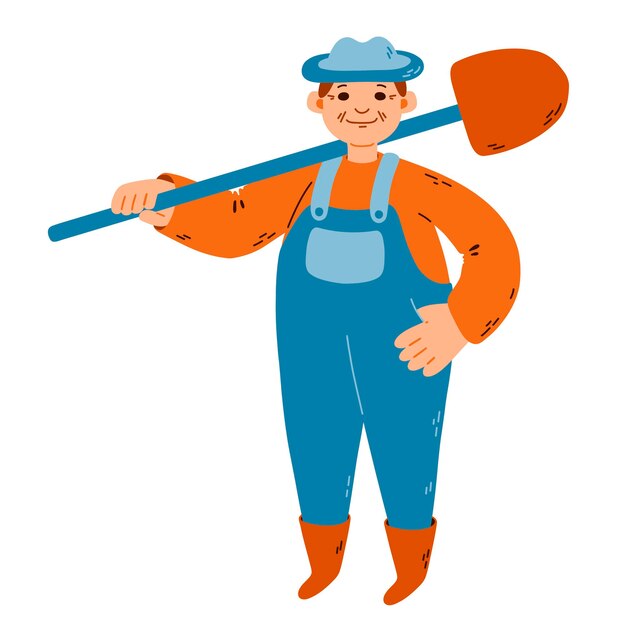 Gardner with shovel Colored flat vector illustration